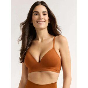 NEW Joyspun Women's Wireless Seamless Matte Mini Rib Bra Gingerbread Brown